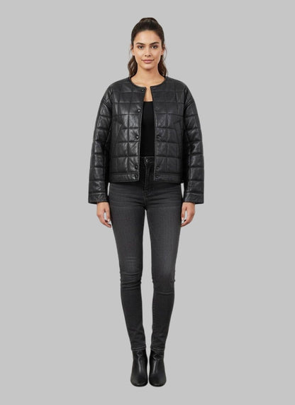 Women Black Quilted Leather Jacket – Short Crop Style Lightweight Outerwear