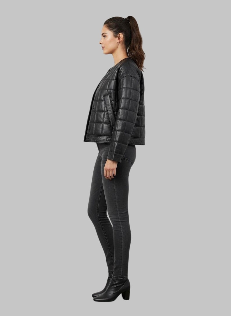 Women Black Quilted Leather Jacket – Short Crop Style Lightweight Outerwear