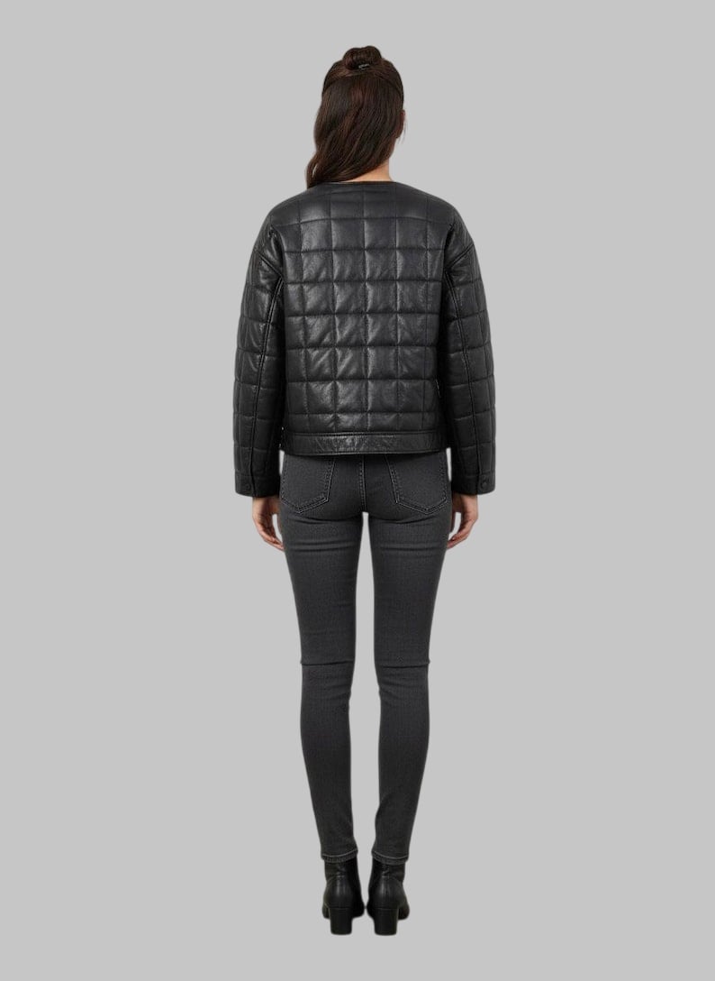Women Black Quilted Leather Jacket – Short Crop Style Lightweight Outerwear