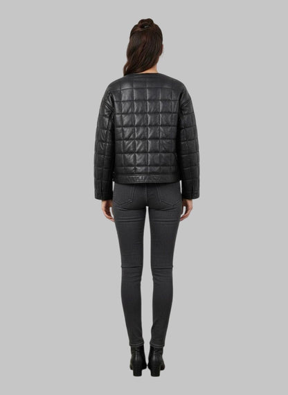 Women Black Quilted Leather Jacket – Short Crop Style Lightweight Outerwear
