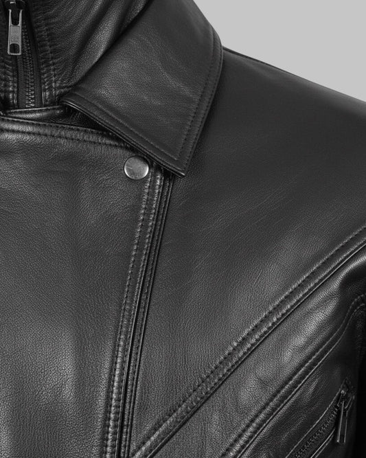 Women’s Handmade Full-Grain Leather Moto Bomber Jacket – Classic Black Coat