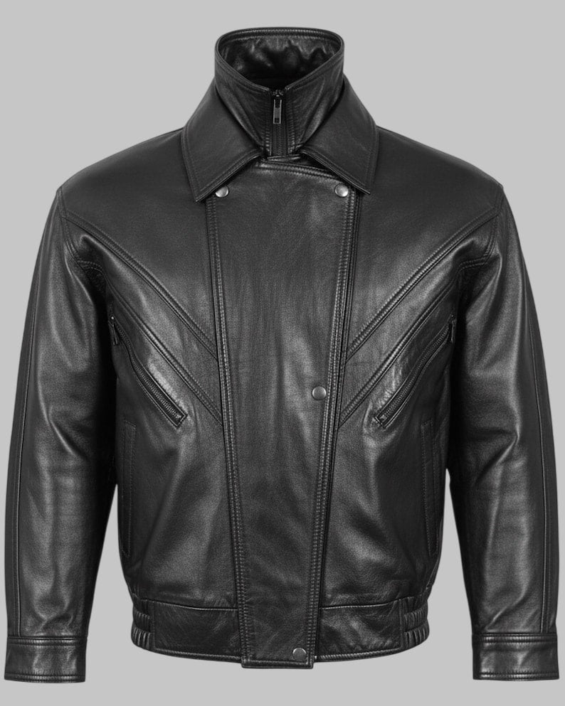 Women’s Handmade Full-Grain Leather Moto Bomber Jacket – Classic Black Coat