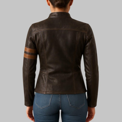 Vintage Distressed Biker Leather Jacket for Women Handmade Pure Leather with Brass Zippers
