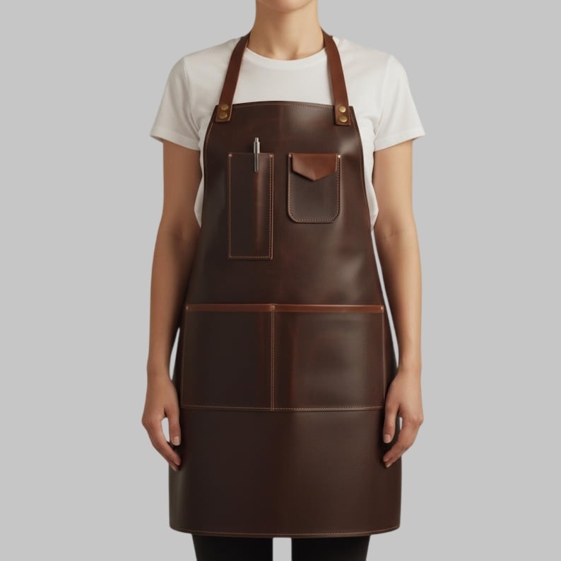 Handmade Brown Leather Apron with Adjustable Straps