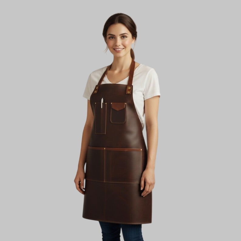 Handmade Brown Leather Apron with Adjustable Straps