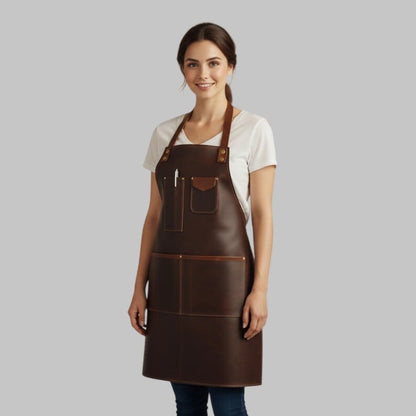 Handmade Brown Leather Apron with Adjustable Straps