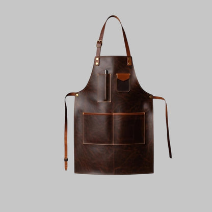 Handmade Brown Leather Apron with Adjustable Straps