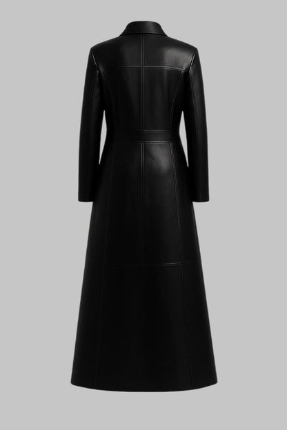Black Cow Leather Trench Coat Full Length Steampunk Overcoat