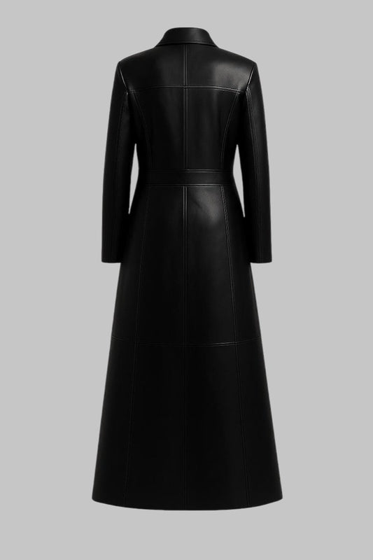 Black Cow Leather Trench Coat Full Length Steampunk Overcoat