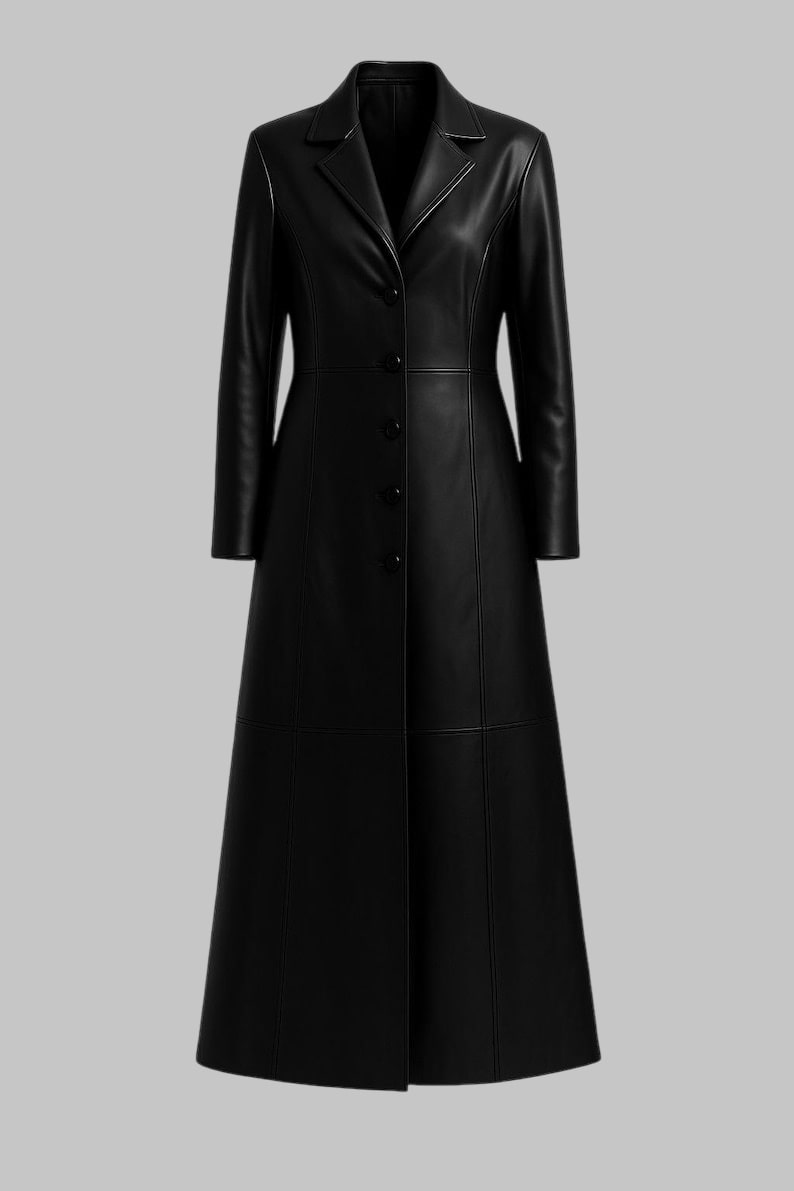 Black Cow Leather Trench Coat Full Length Steampunk Overcoat