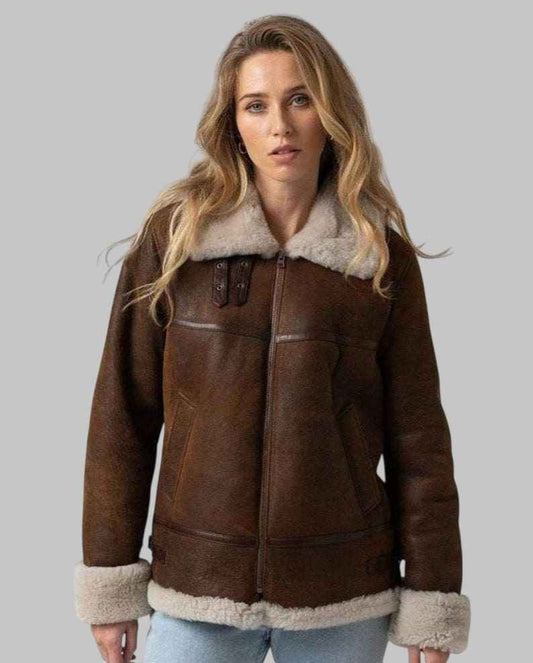 Women A2 Oversized Pilot Shearling Jacket Faux Fur Handmade