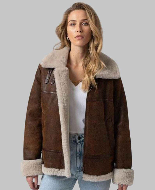 Women A2 Oversized Pilot Shearling Jacket Faux Fur Handmade