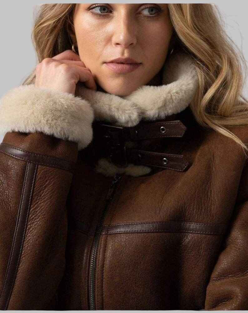 Women A2 Oversized Pilot Shearling Jacket Faux Fur Handmade