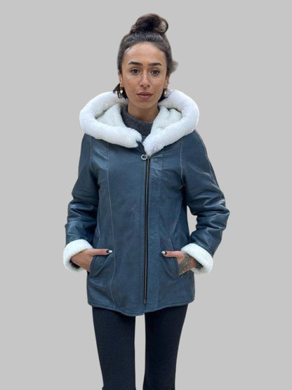Handmade Lambskin Shearling Coat Women Winter Fur Jacket Genuine Leather Hooded Coat