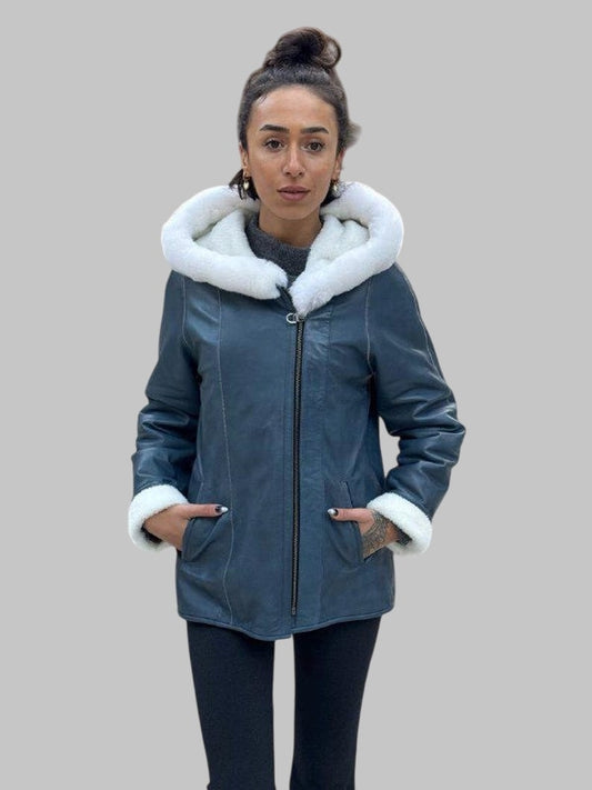 Handmade Lambskin Shearling Coat Women Winter Fur Jacket Genuine Leather Hooded Coat