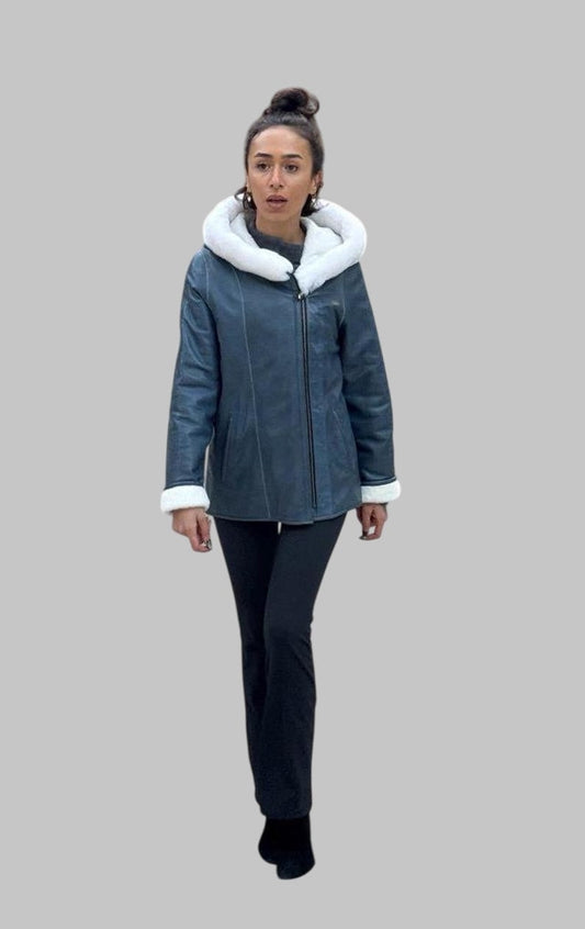 Handmade Lambskin Shearling Coat Women Winter Fur Jacket Genuine Leather Hooded Coat