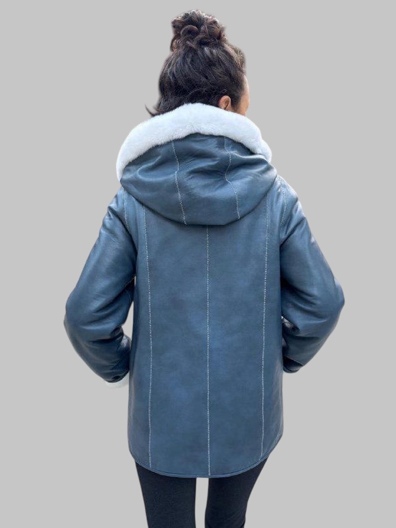 Handmade Lambskin Shearling Coat Women Winter Fur Jacket Genuine Leather Hooded Coat