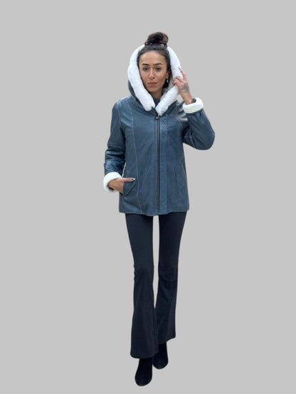 Handmade Lambskin Shearling Coat Women Winter Fur Jacket Genuine Leather Hooded Coat