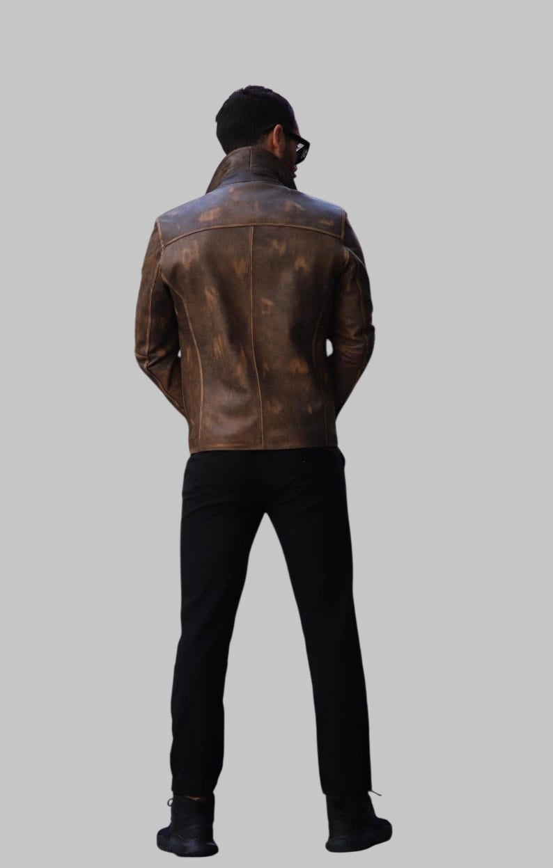 Handmade Brown Sheepskin Leather Biker Jacket for Men