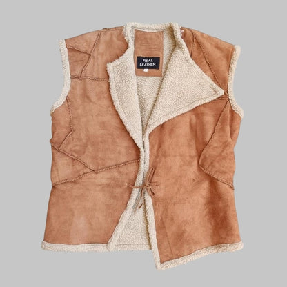 Handmade Brown Suede Shearling Cowboy Vest for Man