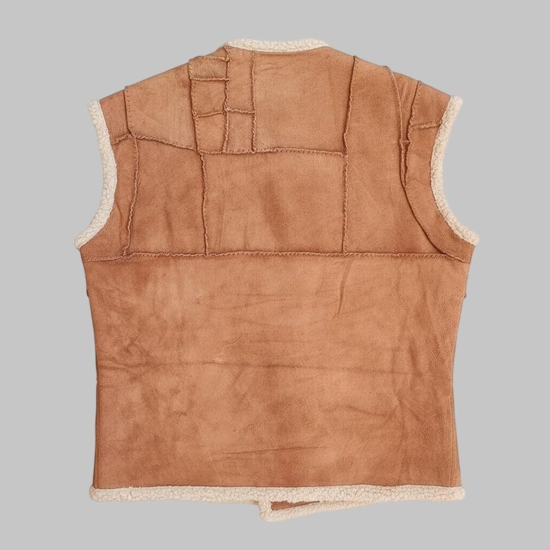 Handmade Brown Suede Shearling Cowboy Vest for Man