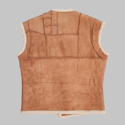 Handmade Brown Suede Shearling Cowboy Vest for Man