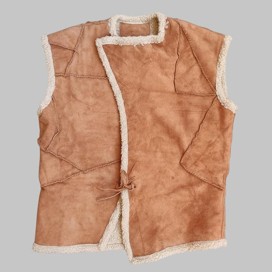 Handmade Brown Suede Shearling Cowboy Vest for Man