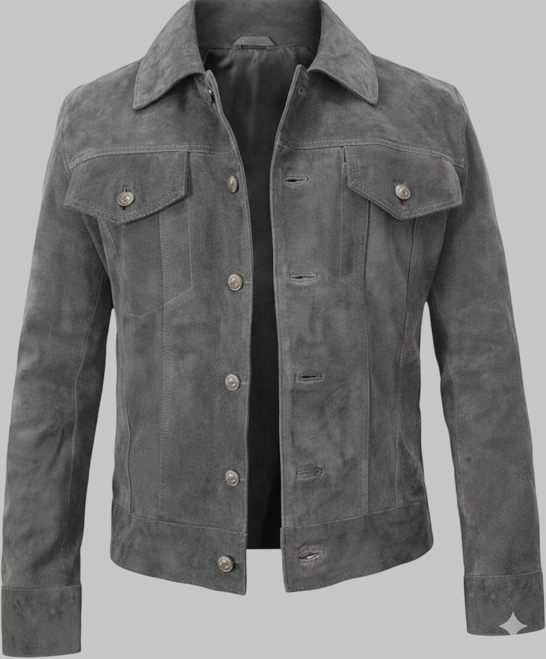 Men Genuine Suede Leather Trucker Jacket Western Motorcycle Style
