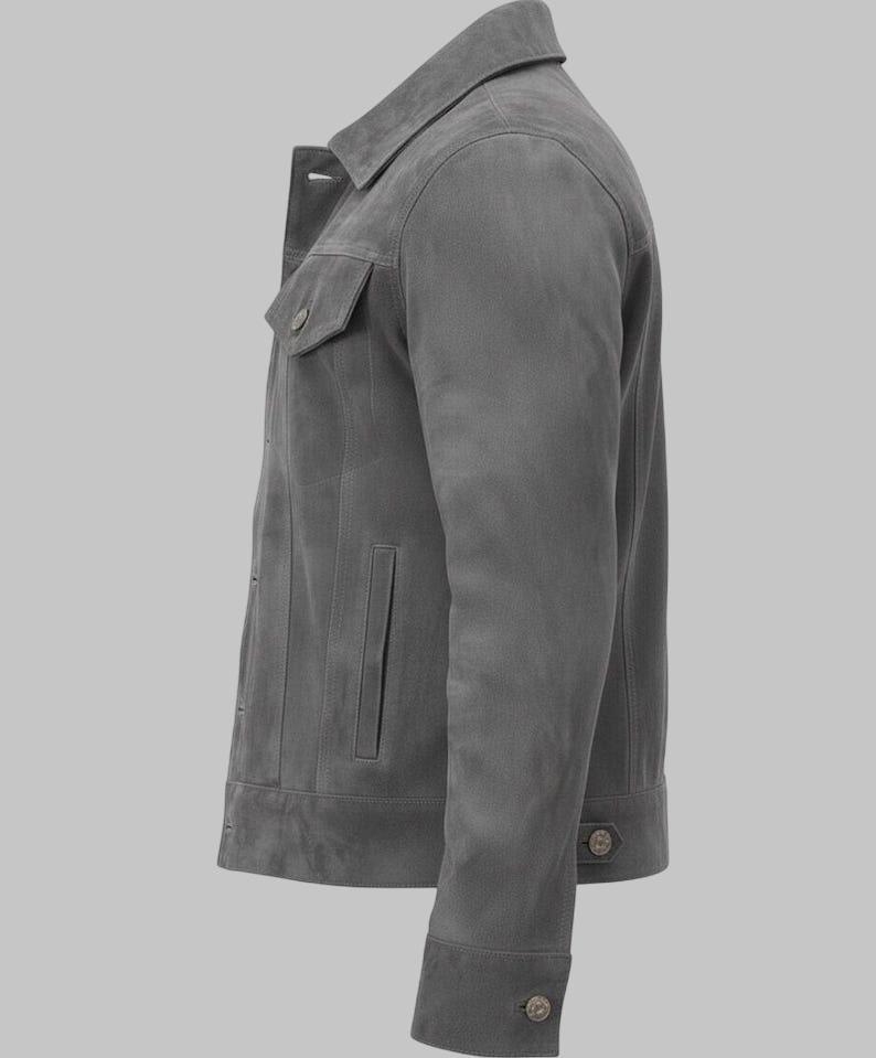 Men Genuine Suede Leather Trucker Jacket Western Motorcycle Style