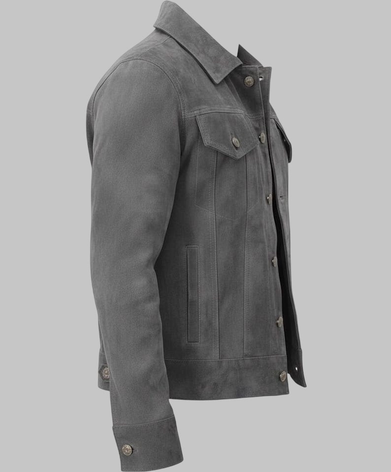 Men Genuine Suede Leather Trucker Jacket Western Motorcycle Style