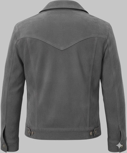 Men Genuine Suede Leather Trucker Jacket Western Motorcycle Style