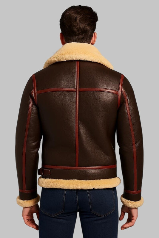 Men Sheepskin B3 Aviator Jacket Real Shearling Leather Bomber Coat