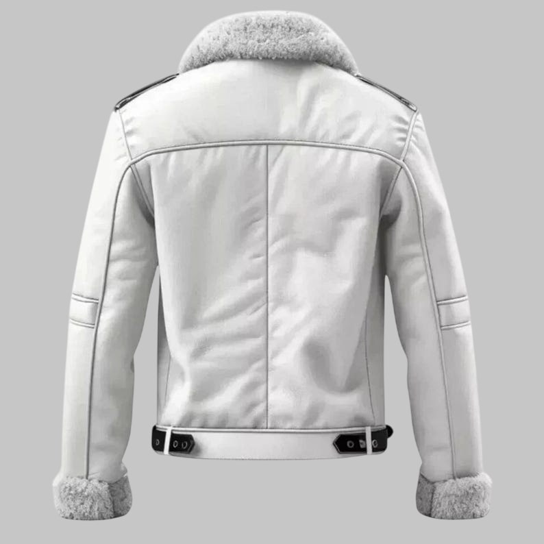 Handmade White Sheepskin Aviator Jacket Shearling Lined Bomber Coat