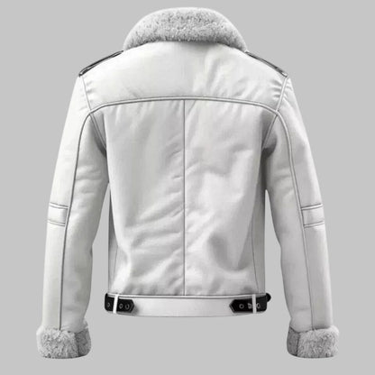 Handmade White Sheepskin Aviator Jacket Shearling Lined Bomber Coat