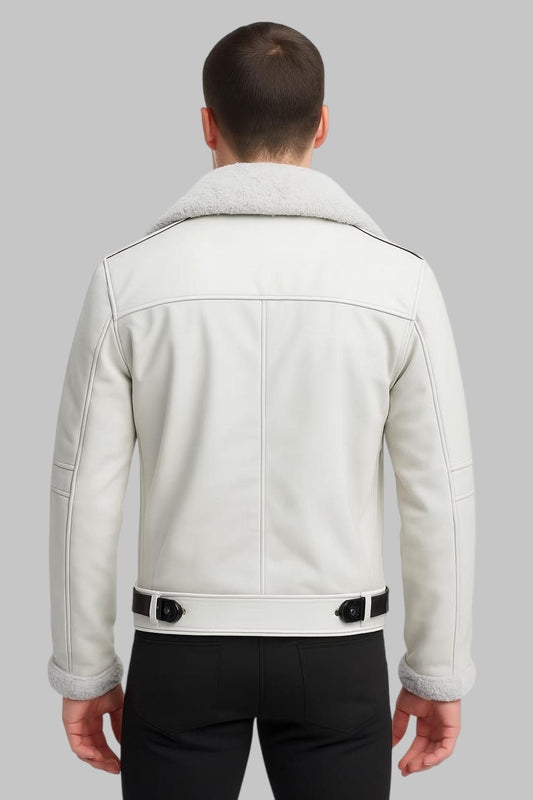 Men White Sheepskin B3 Aviator Jacket Shearling Lined Bomber