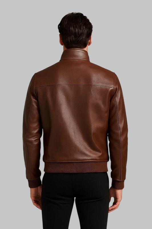 Men’s Handmade Brown Sheepskin Leather Bomber Jacket Vintage Aviator Style