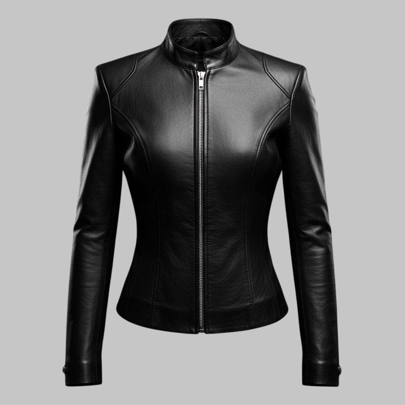 Women’s Slim Fit Lambskin Leather Biker Jacket Black Handmade Moto Style