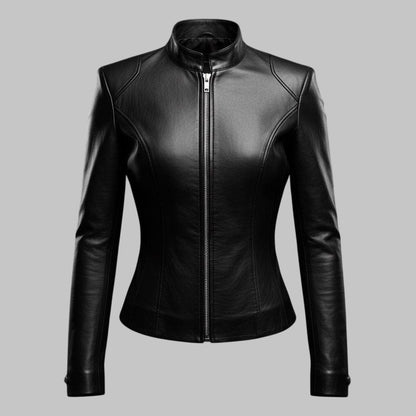 Women’s Slim Fit Lambskin Leather Biker Jacket Black Handmade Moto Style