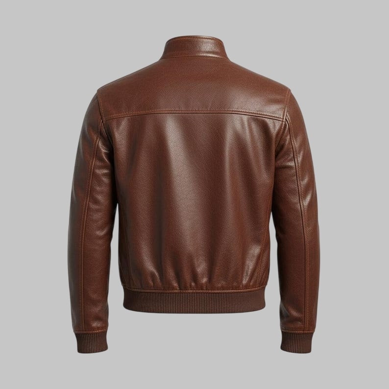 Men’s Brown Cowhide Leather Bomber Jacket – Vintage Biker Style