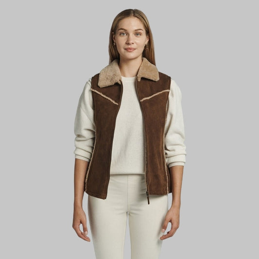 Eve Women’s Shearling Vest Soft Lamb Fur Collar Winter Layer