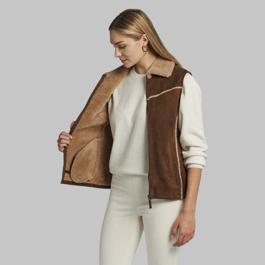 Eve Women’s Shearling Vest Soft Lamb Fur Collar Winter Layer
