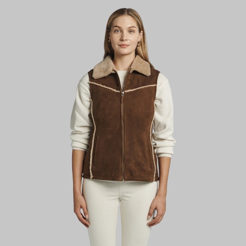Eve Women’s Shearling Vest Soft Lamb Fur Collar Winter Layer