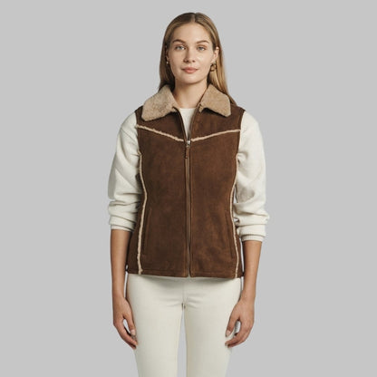 Eve Women’s Shearling Vest Soft Lamb Fur Collar Winter Layer