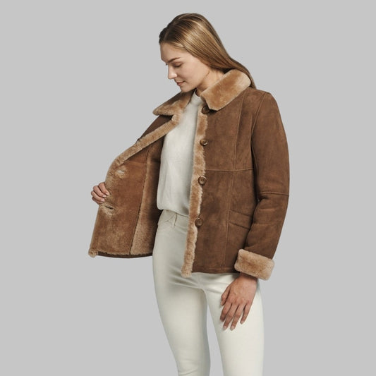 Nicole Women’s Shearling Coat Fur Lined Winter Luxury Outerwear
