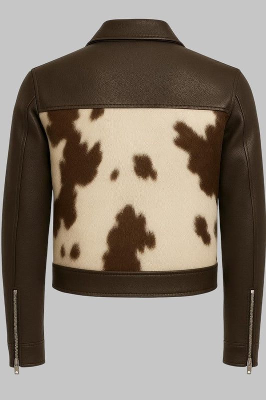 Hairon Cowhide Leather Jacket for Men Western Shirt Collar