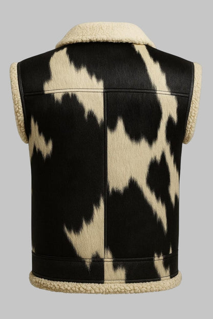 Men 90s Cowhide Shearling Vest Black and White Hairon Hide