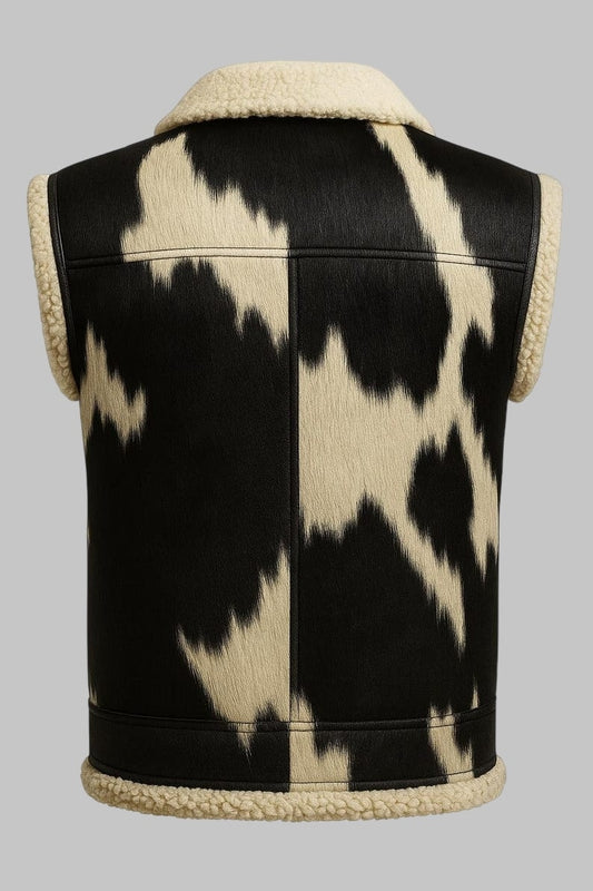 Men 90s Cowhide Shearling Vest Black and White Hairon Hide