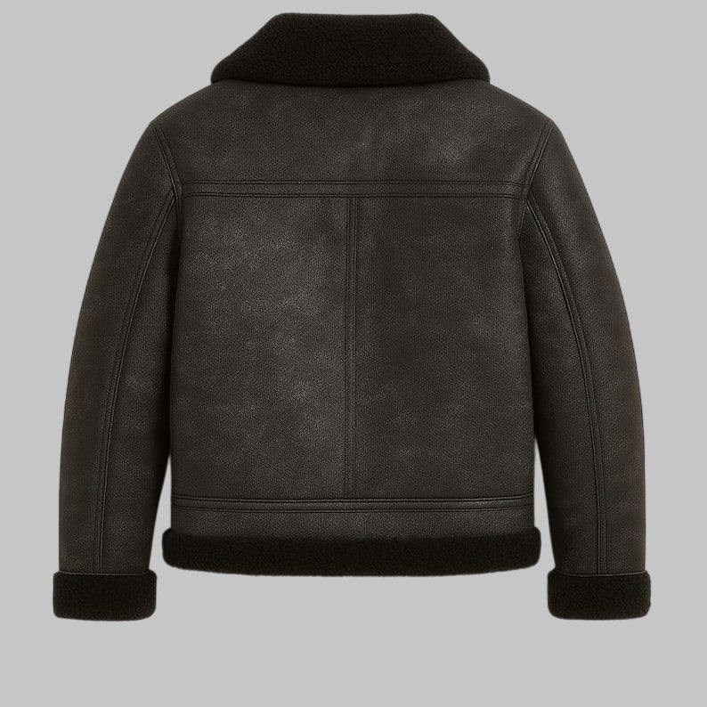 Men Black Shearling Leather Jacket Real Sheepskin Aviator Coat