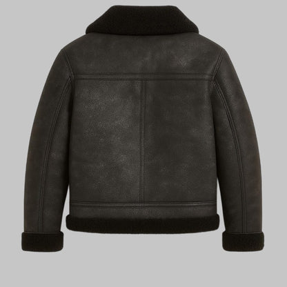 Men Black Shearling Leather Jacket Real Sheepskin Aviator Coat