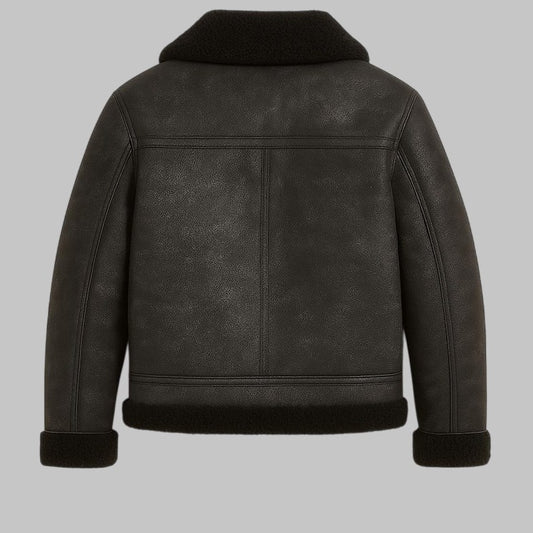 Men Black Shearling Leather Jacket Real Sheepskin Aviator Coat